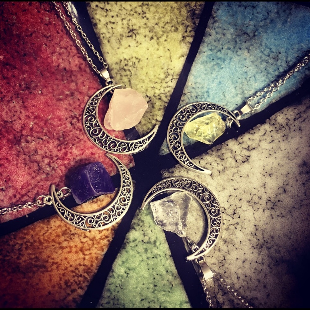Crystal Quartz Crescent Moon Necklace